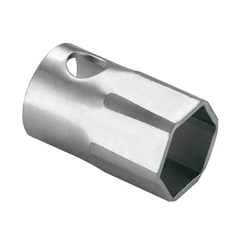 Spannschraubenschlüssel aus Metall, geeignet für Kludi Produkte. Sechseckige Öffnung und seitliches Loch zur Befestigung.